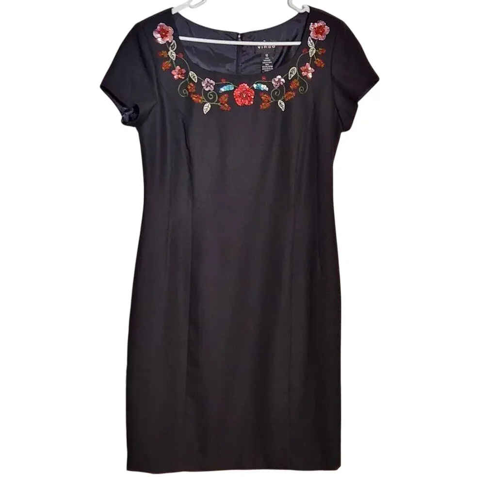 Virgo Beaded Floral Black Dress Size 12
